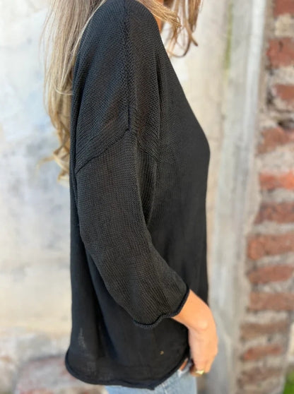 V-neck long-sleeve pocket casual knit top