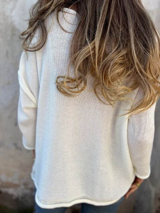 V-neck long-sleeve pocket casual knit top