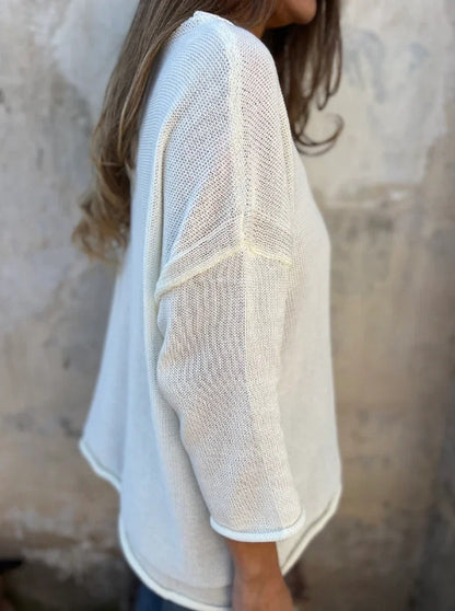 V-neck long-sleeve pocket casual knit top