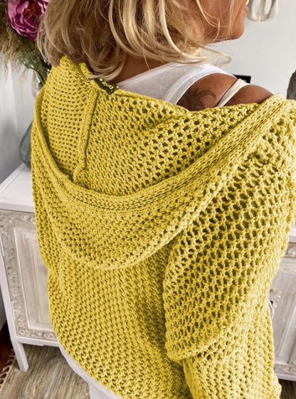 Knitted Hooded Lightweight Loose-Fit Sun-Protective Sweater