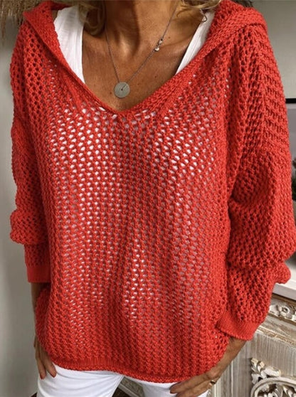 Knitted Hooded Lightweight Loose-Fit Sun-Protective Sweater