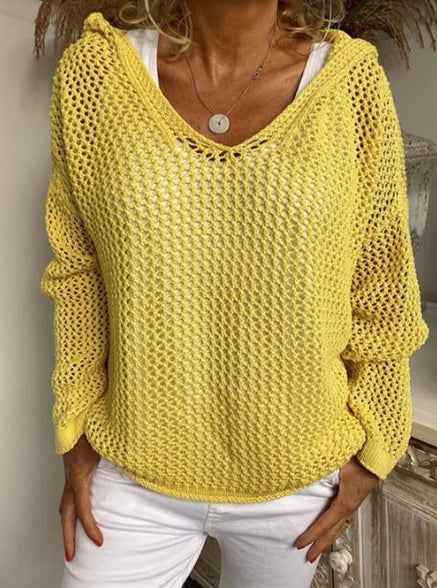 Knitted Hooded Lightweight Loose-Fit Sun-Protective Sweater