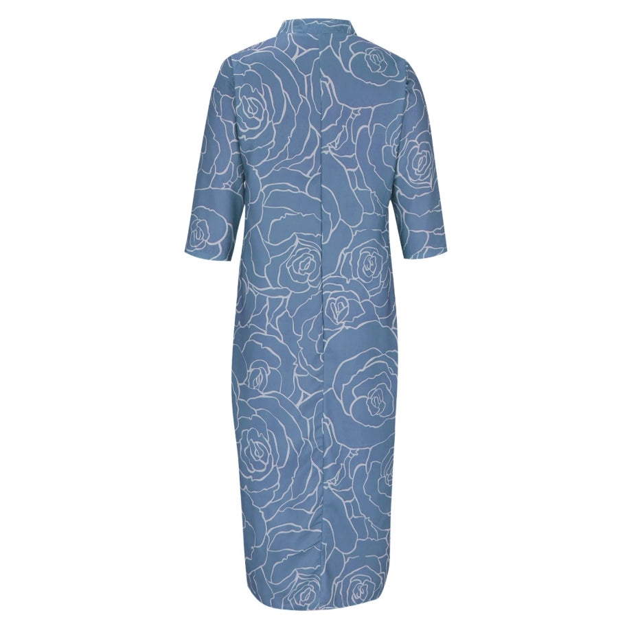 Summer Casual Loose Slit V-Neck Printed Faux Linen Dress