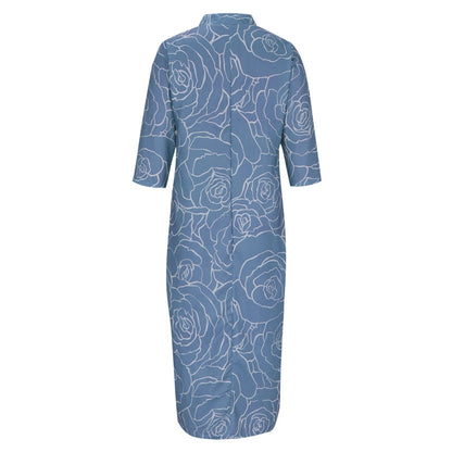 Summer Casual Loose Slit V-Neck Printed Faux Linen Dress