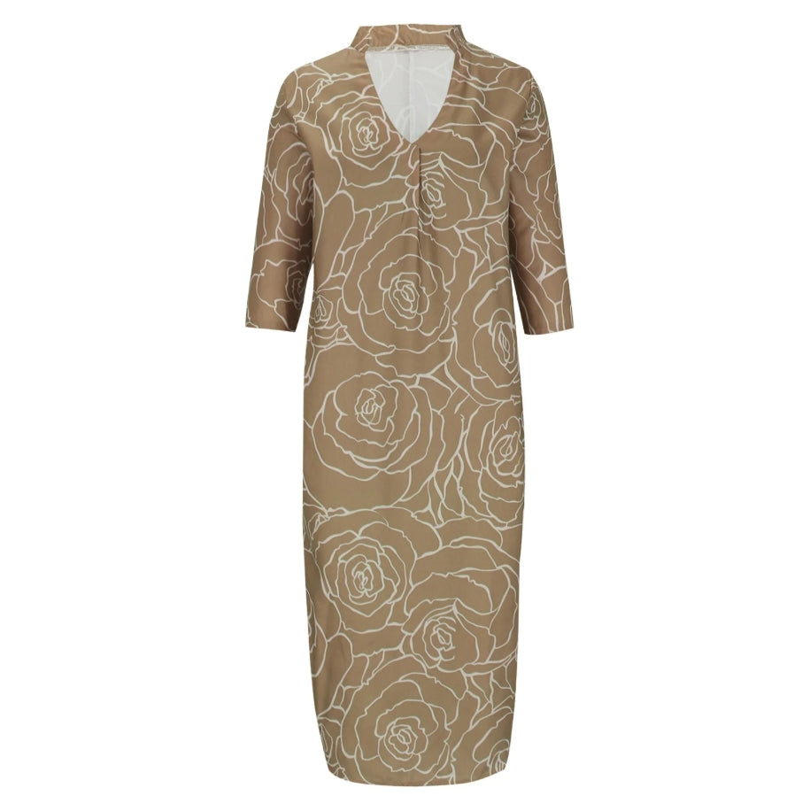 Summer Casual Loose Slit V-Neck Printed Faux Linen Dress