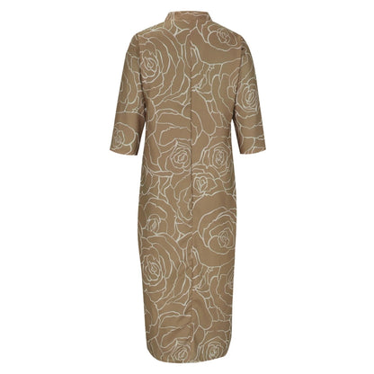 Summer Casual Loose Slit V-Neck Printed Faux Linen Dress