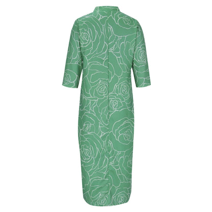 Summer Casual Loose Slit V-Neck Printed Faux Linen Dress