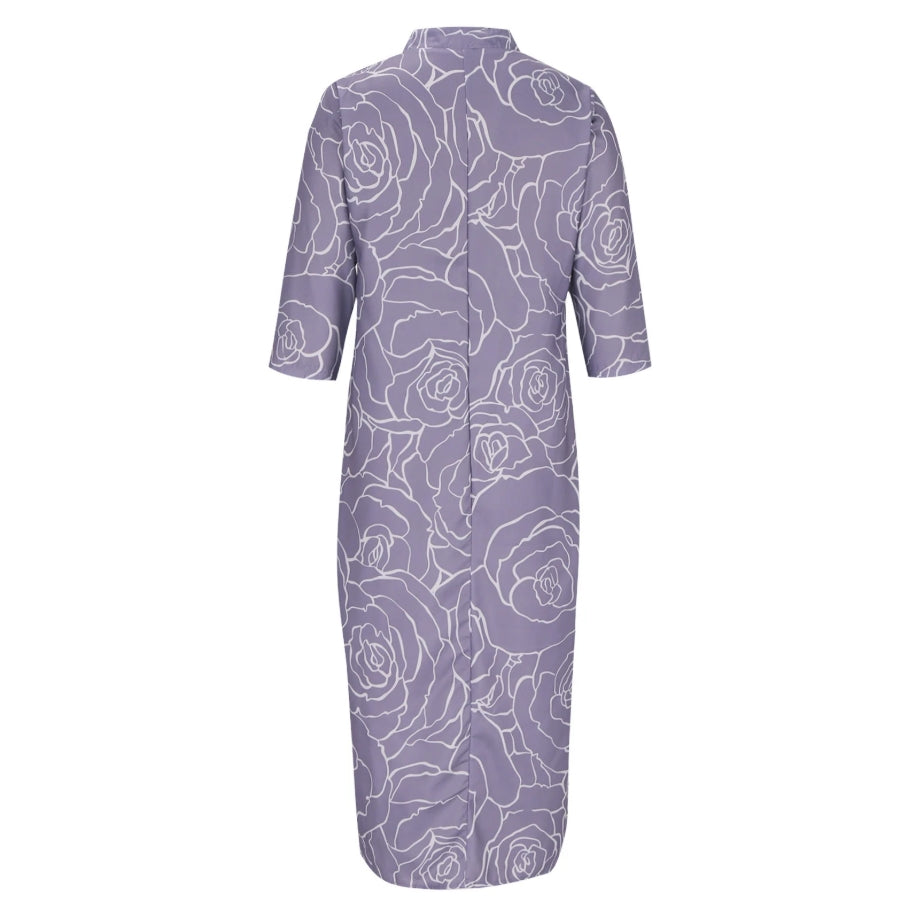 Summer Casual Loose Slit V-Neck Printed Faux Linen Dress