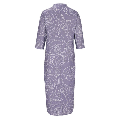 Summer Casual Loose Slit V-Neck Printed Faux Linen Dress