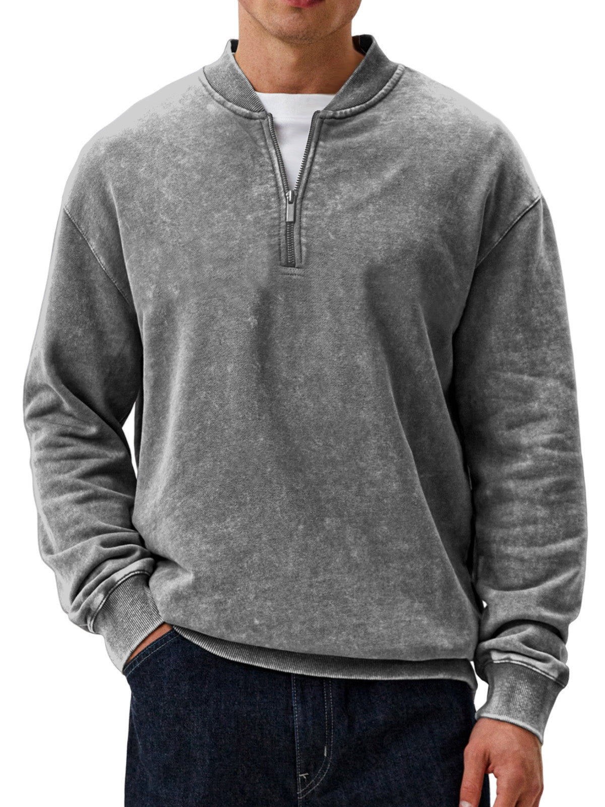 Men's Casual Retro Baseball Collar Zipper Long-sleeved Sweatshirt