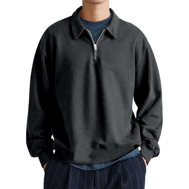 Men's Casual Half-zip Lapel Loose Pullover Polo Shirt