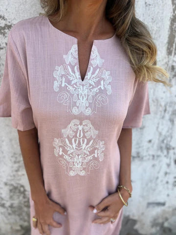 Spring and summer round neck fashion loose printed long dress robe