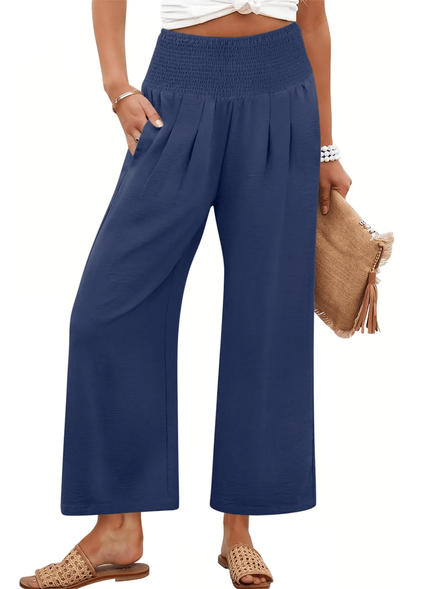 Women's Smocked Waist Wide Leg Palazzo Pants