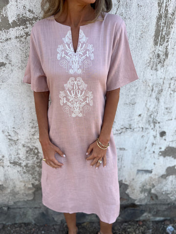 Spring and summer round neck fashion loose printed long dress robe