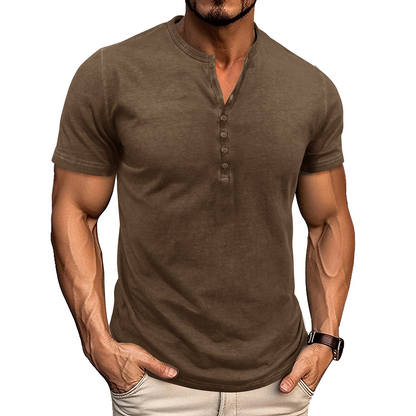 Vintage crew neck henley summer base layer outdoor short-sleeve T-shirt