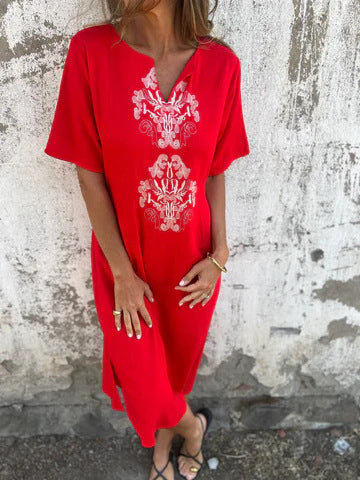 Spring and summer round neck fashion loose printed long dress robe