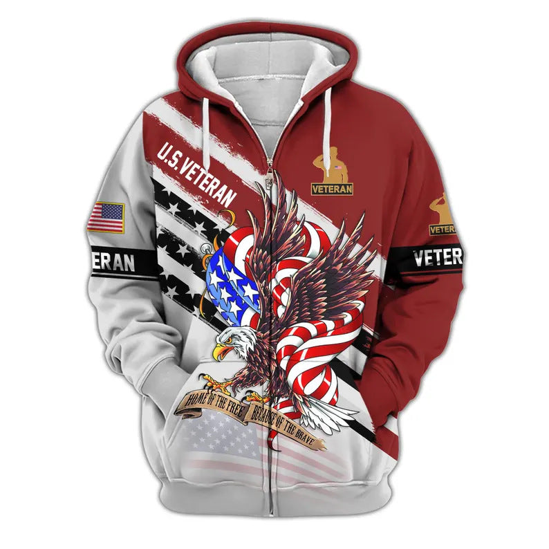 Premium US Veterans Zip Hoodie, Gifts For US Veterans, Veterans Day.