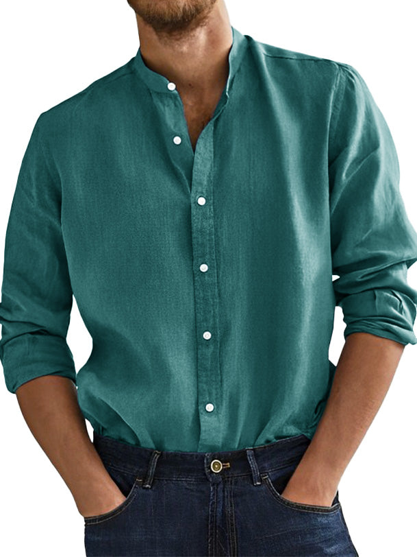  Men's Fashion Business Comfortable Stand-up Collar Long-sleeved Shirt 