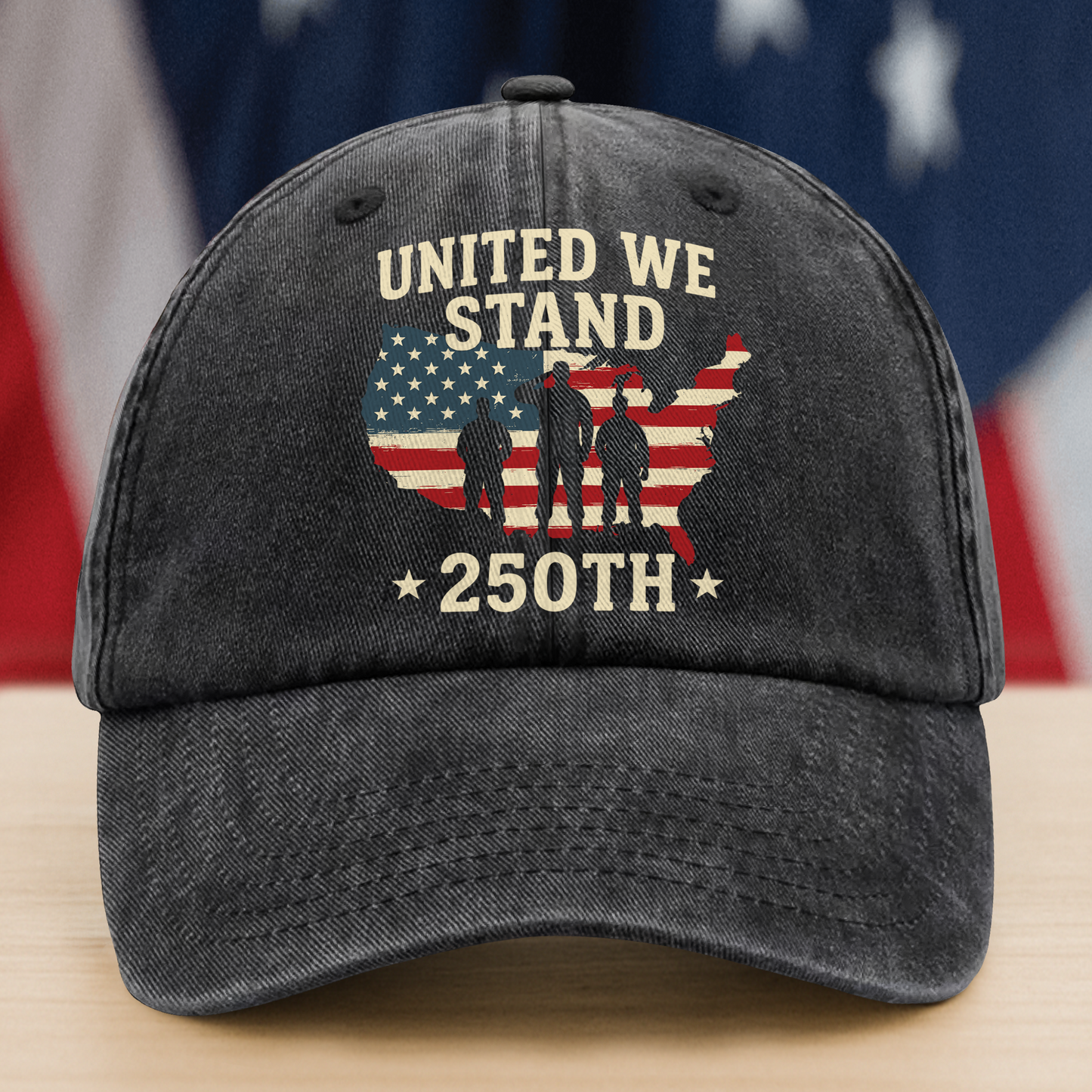 United We Stand 250th Anniversary USA Veteran Washed Denim Baseball Cap