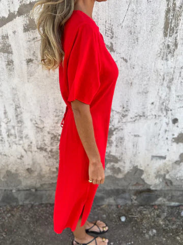 Spring and summer round neck fashion loose printed long dress robe