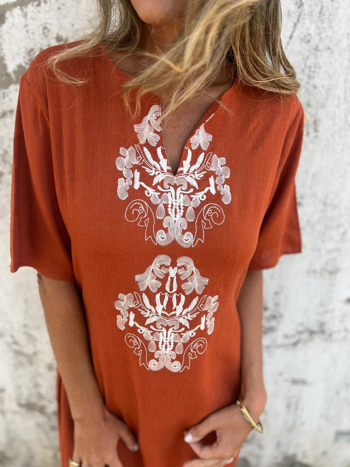 Spring and summer round neck fashion loose printed long dress robe