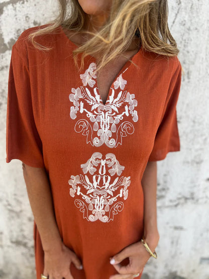 Spring and summer round neck fashion loose printed long dress robe