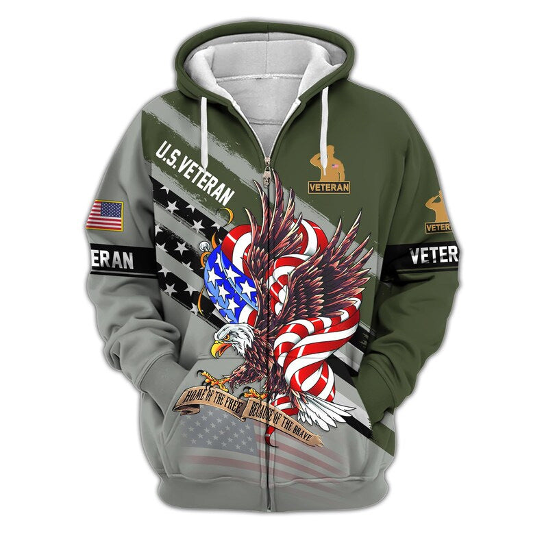 Premium US Veterans Zip Hoodie, Gifts For US Veterans, Veterans Day.