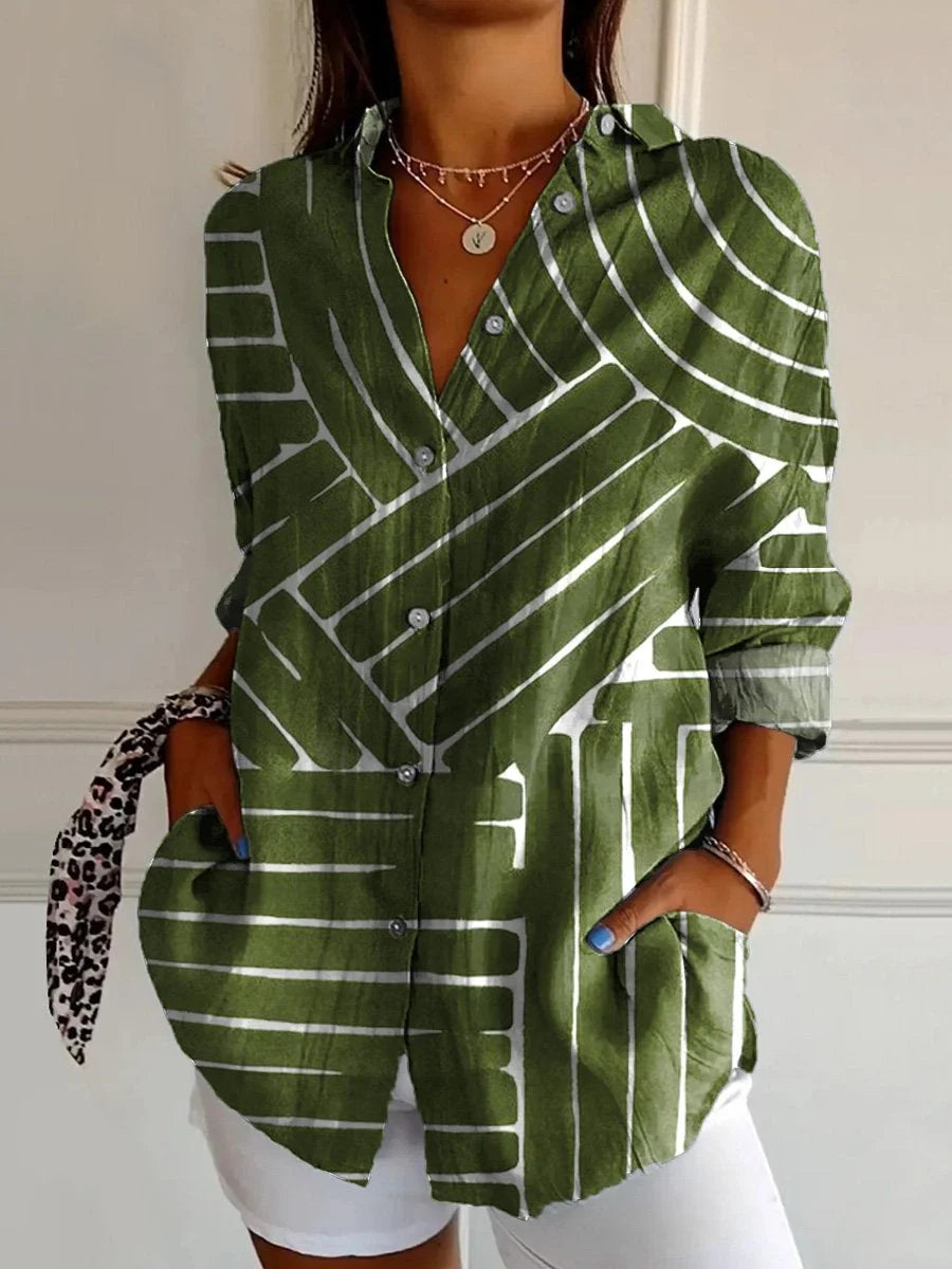 Women’s Abstract Line Cotton Linen Shirt