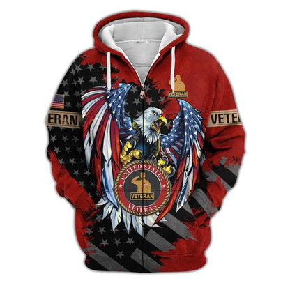Premium US Veterans Zip Hoodie, Gifts For US Veterans, Veterans Day.