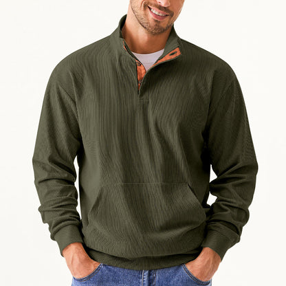 Men's Casual Long Sleeve Stand Collar Pullover Sweatshirts With Pocket