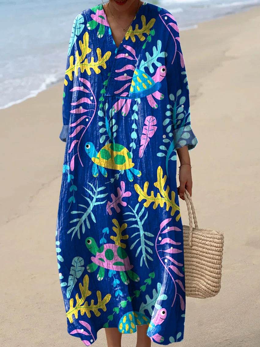 Women's Abstract Pattern Art Print Cotton Dress.