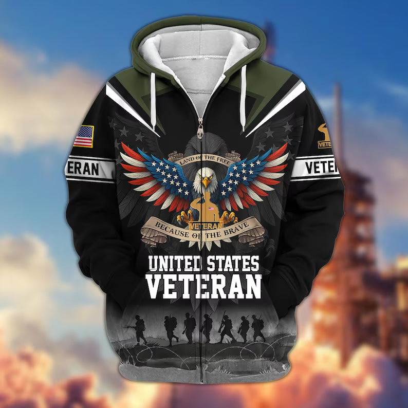 Premium US Veterans Zip Hoodie, Gifts For US Veterans, Veterans Day.