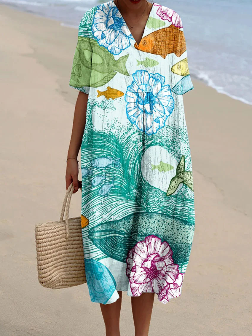 Women's Abstract Pattern Art Print Cotton Dress.