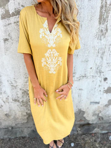 Spring and summer round neck fashion loose printed long dress robe