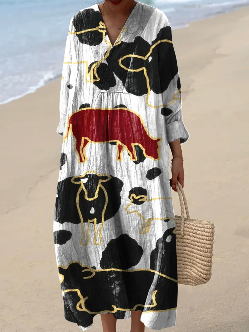 Women's Abstract Pattern Art Print Cotton Dress.