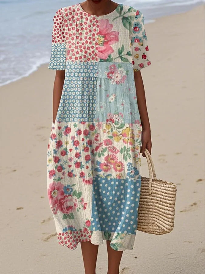 Women's Abstract Pattern Art Print Cotton Dress