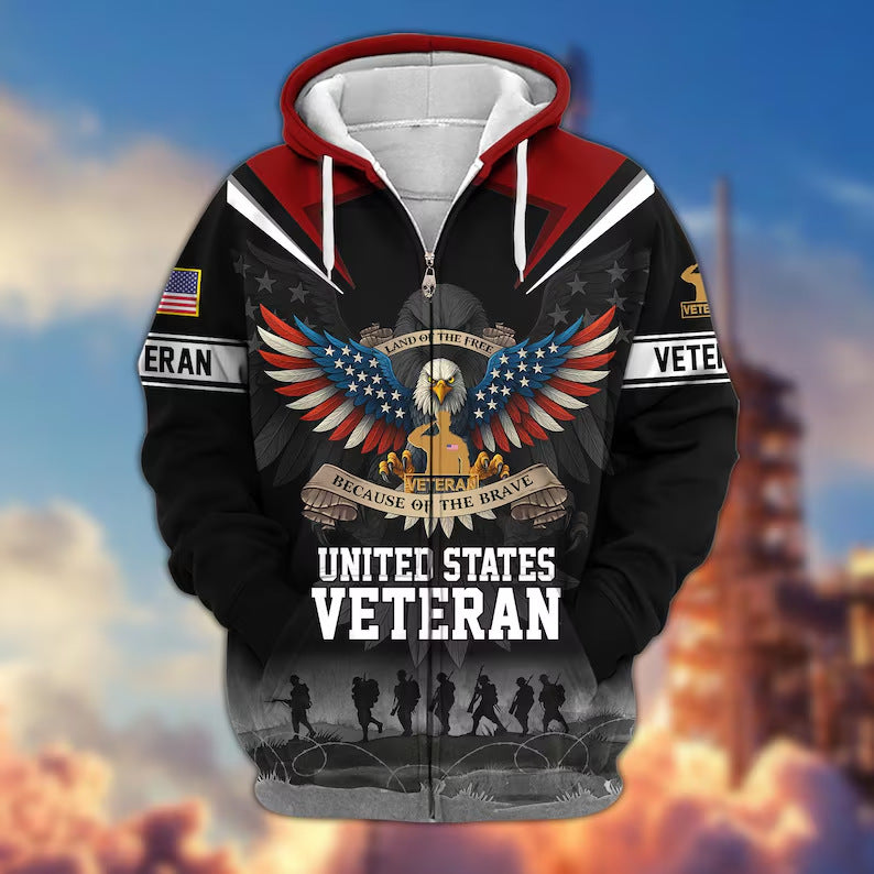 Premium US Veterans Zip Hoodie, Gifts For US Veterans, Veterans Day.