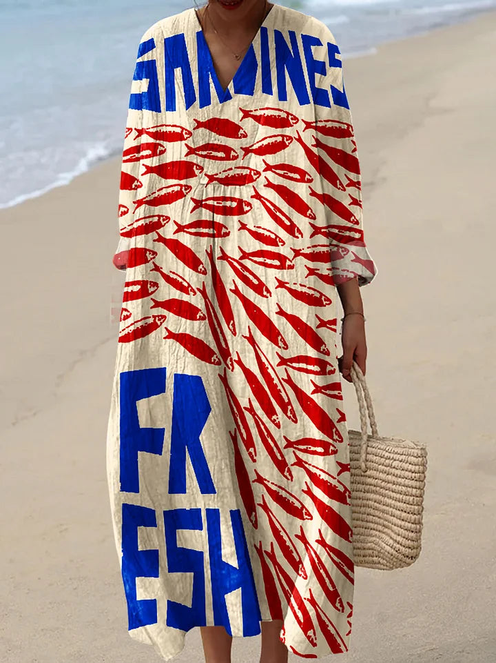 Women's Abstract Pattern Art Print Cotton Dress.