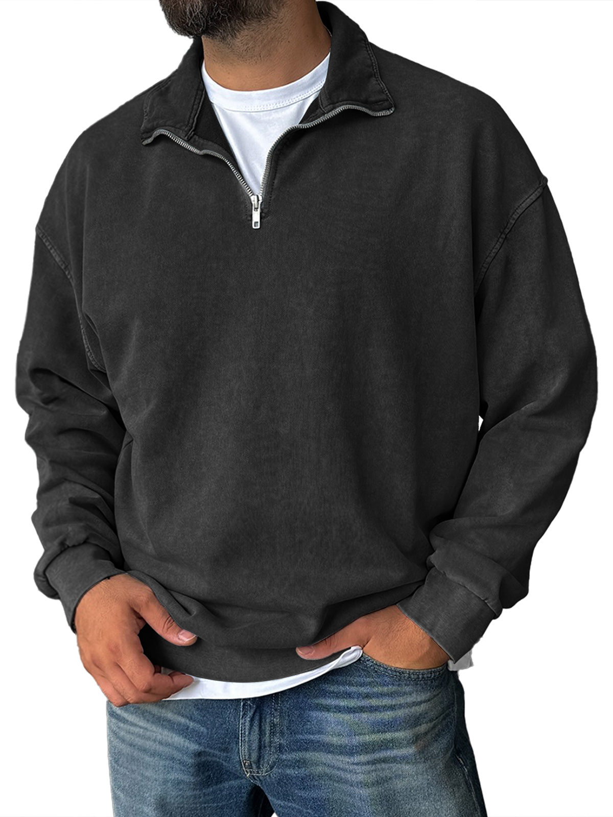 🔥Men's Fashionable Retro Half-zip Stand Collar Casual Sweatshirt (100% Cotton)