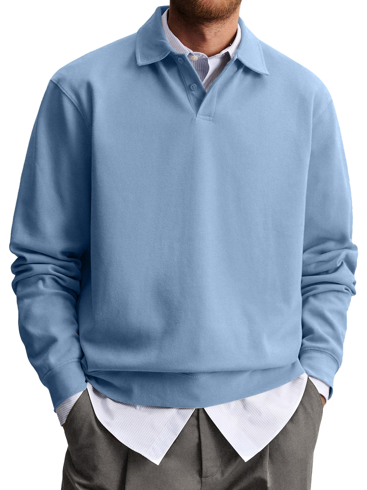 Men's Casual Lapel Comfortable Solid Color Polo Sweatshirt