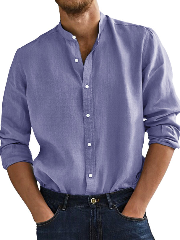  Men's Fashion Business Comfortable Stand-up Collar Long-sleeved Shirt 