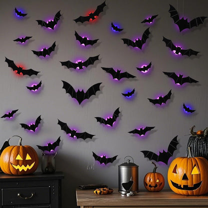 🎃👻Lighted 3D Bat Wall Decor 🦇 Spooky Halloween Party & Indoor Outdoor Home Stickers