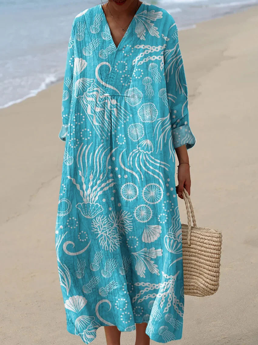 Women's Abstract Pattern Art Print Cotton Dress.