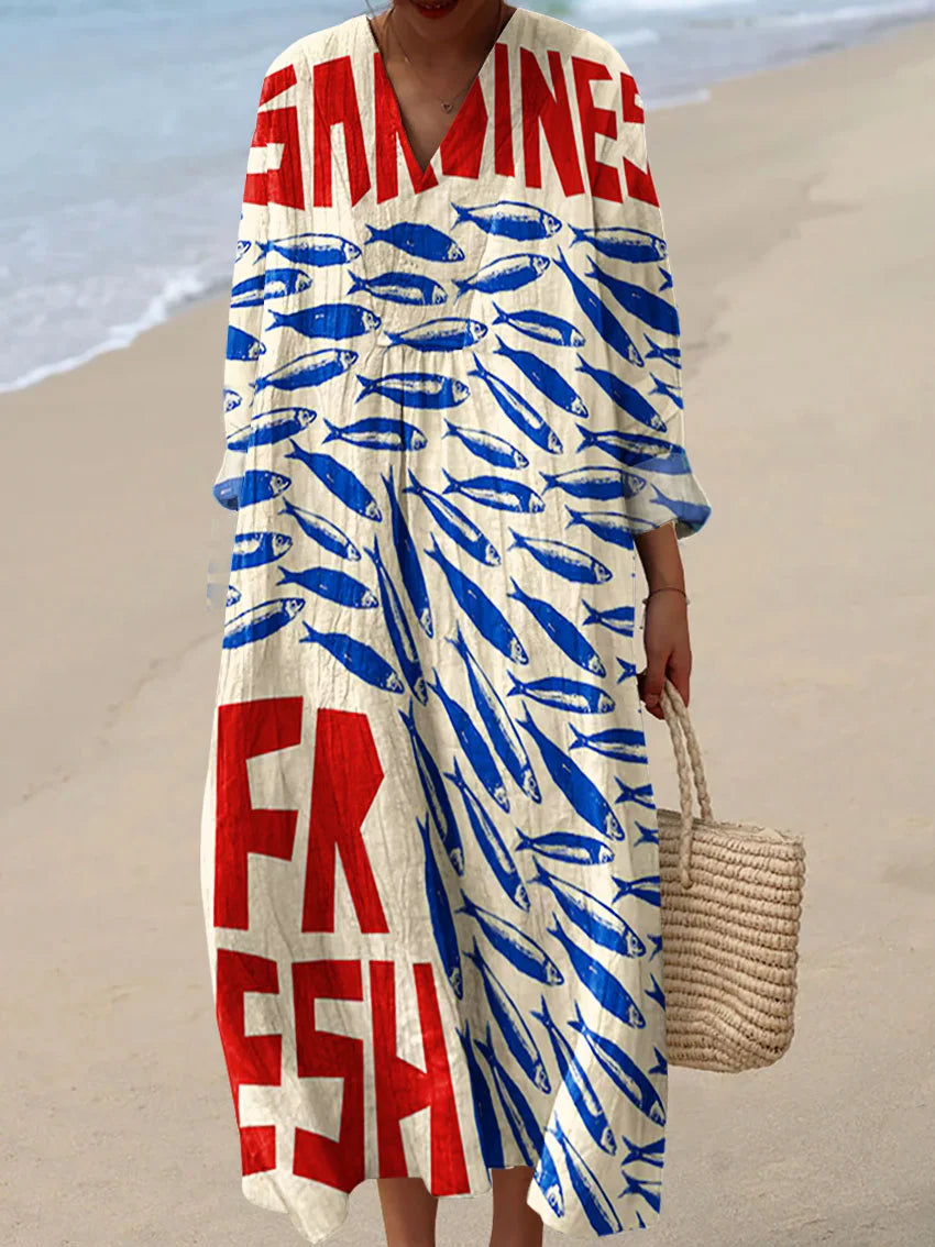 Women's Abstract Pattern Art Print Cotton Dress.