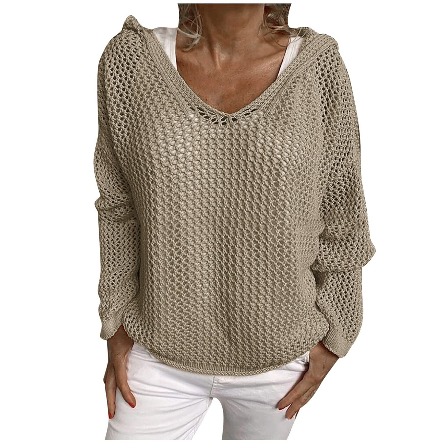Knitted Hooded Lightweight Loose-Fit Sun-Protective Sweater