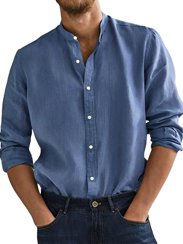  Men's Fashion Business Comfortable Stand-up Collar Long-sleeved Shirt 
