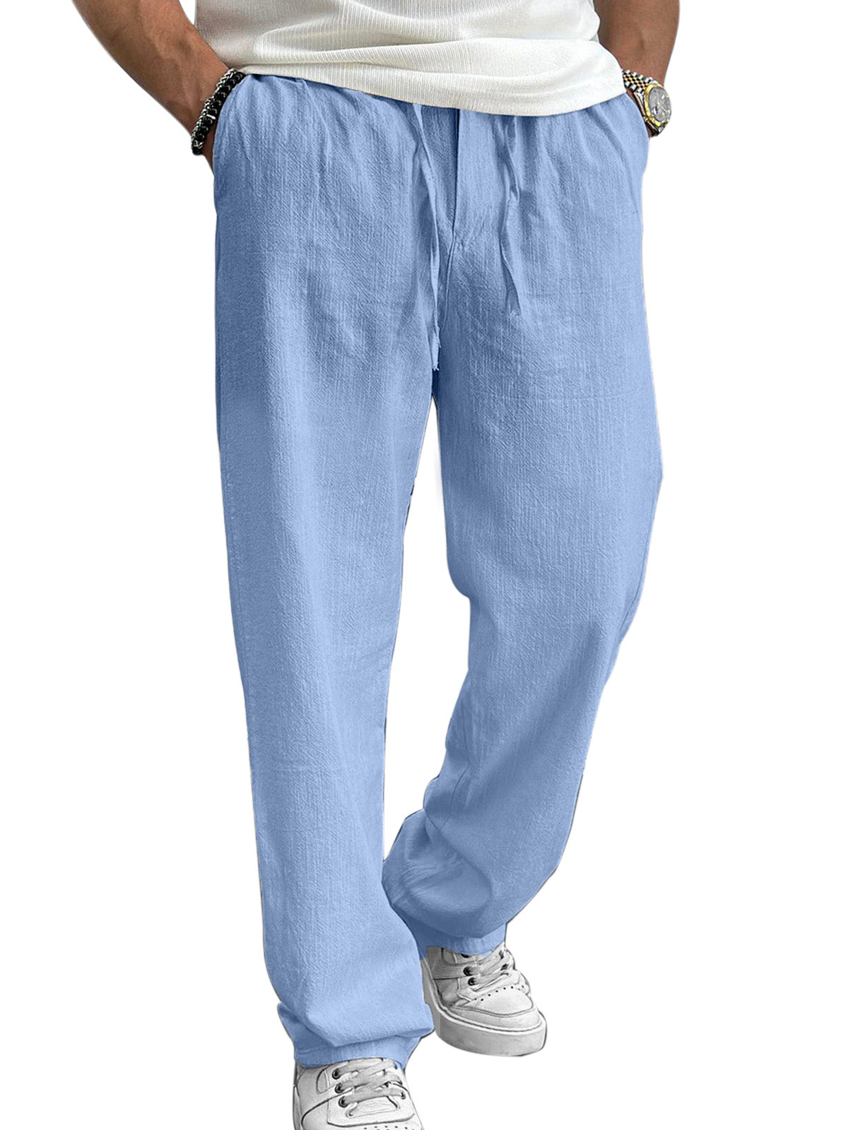 Men's Casual And Comfortable Hawaiian Solid Color Loose Trousers