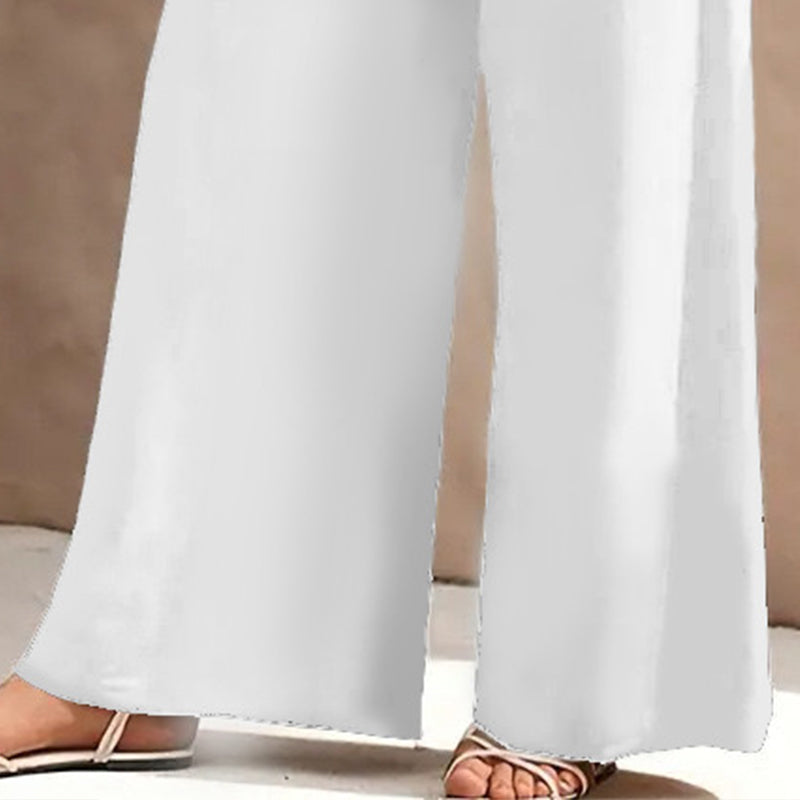 2025 Solid color elegant two-piece crewneck vest and wide-leg pants suit for women