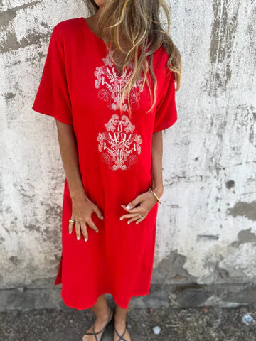 Spring and summer round neck fashion loose printed long dress robe