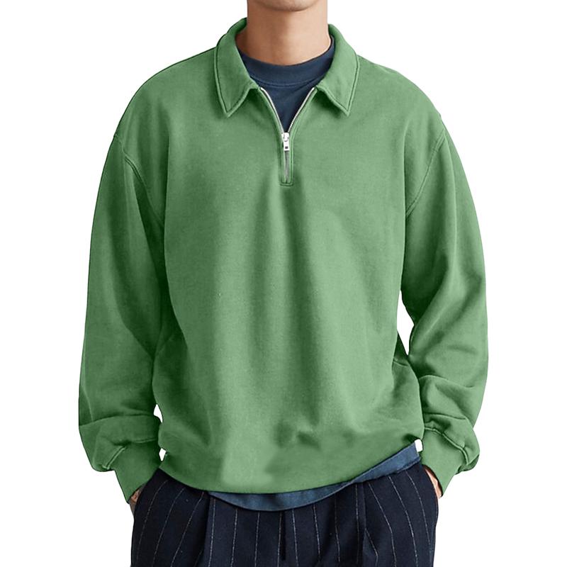 Men's Casual Half-zip Lapel Loose Pullover Polo Shirt